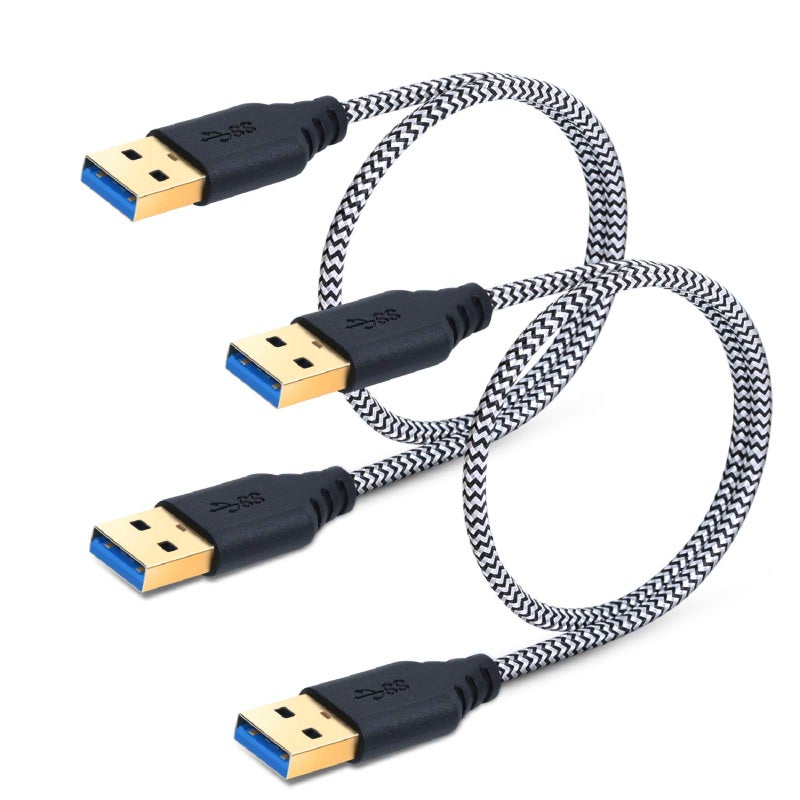 Besgoods 2-Pack 1.5ft Short Braided USB 3.0 A to A Cable - Male to Male USB Cable Cord for Laptop Cooling Pad, DVD Players, Hard Drive Enclosures, White - Image 1